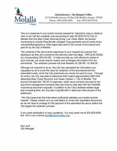 Here's the FACTS about the money Molalla dumped on a losing case! Note Huff's resentment at having to release public information! 